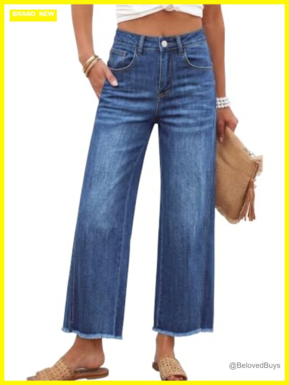 Wide Leg High Waisted Cropped Jeans Raw Hem Straight Leg Baggy